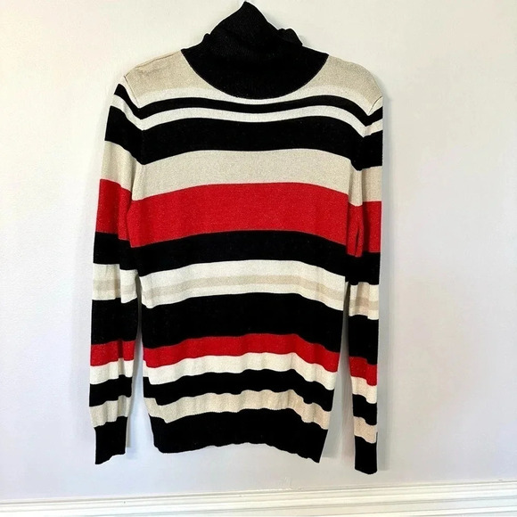 Joseph A Women's Black, Red, Gold, Striped Long Sleeve Turtle Neck Size XL GUC - Picture 2 of 9